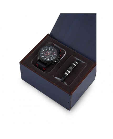 Coffret Sergio Tacchini homme bracelet cuir bleu