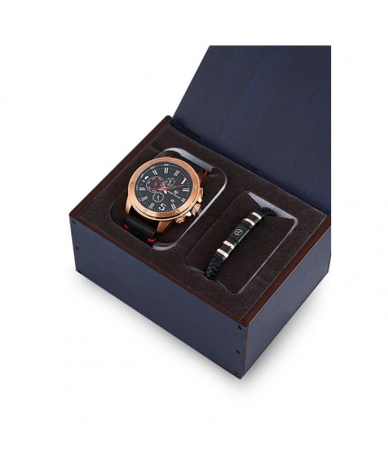 Coffret Sergio Tacchini homme bracelet cuir noir