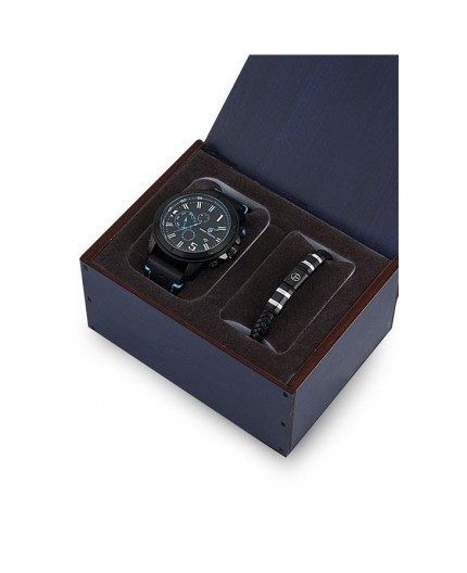 Coffret Sergio Tacchini homme bracelet cuir noir