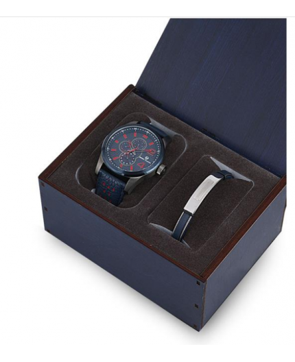 Coffret Sergio Tacchini homme bracelet cuir bleu