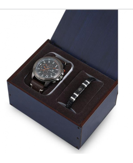 Coffret Sergio Tacchini homme bracelet cuir noir