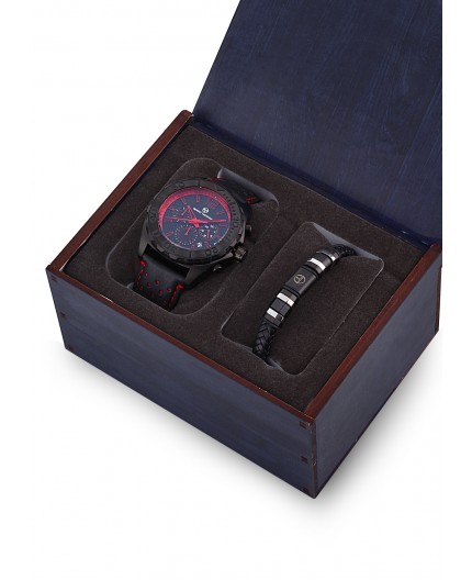 Coffret Sergio Tacchini homme bracelet cuir noir
