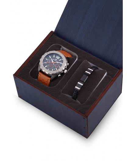 Coffret Sergio Tacchini homme bracelet cuir marron