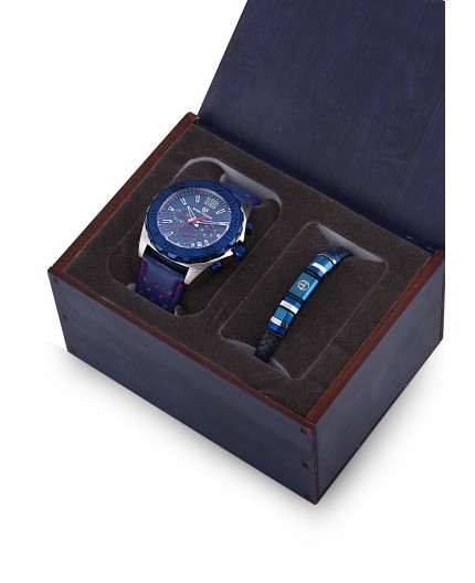 Coffret Sergio Tacchini homme bracelet cuir bleu