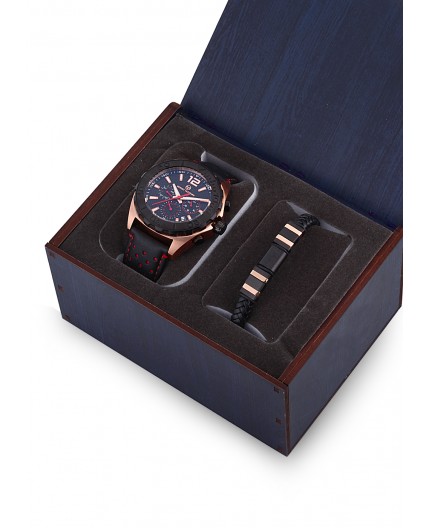 Coffret Sergio Tacchini homme bracelet cuir noir