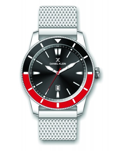 Montre Daniel Klein Homme bracelet milanais argenté fond noir Montre Daniel Klein Homme bracelet milanais argenté fond noir