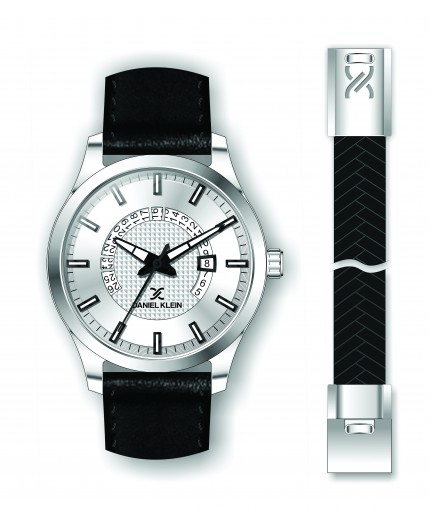 Coffret Daniel Klein Homme bracelet cuir noir fond argent Coffret Daniel Klein Homme bracelet cuir noir fond argent