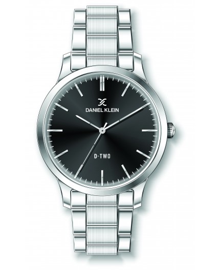 Montre Daniel klein D-TWO bracelet acier argenté fond noir Montre Daniel klein D-TWO bracelet acier argenté fond noir