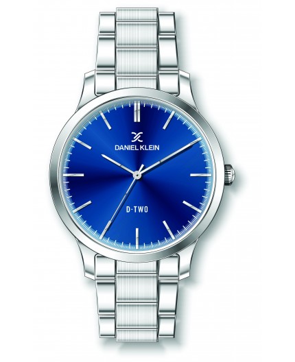 Montre Daniel klein D-TWO bracelet acier argenté fond bleu Montre Daniel klein D-TWO bracelet acier argenté fond bleu