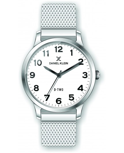 Montre Daniel klein D-TWO bracelet milanais argenté fond blanc Montre Daniel klein D-TWO bracelet milanais argenté fond blanc