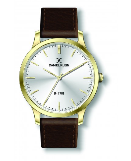 Montre Daniel klein D-TWO bracelet cuir marron fond argent Montre Daniel klein D-TWO bracelet cuir marron fond argent