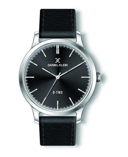Montre Daniel klein D-TWO bracelet cuir noir fond noir Montre Daniel klein D-TWO bracelet cuir noir fond noir