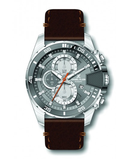 Montre Daniel Klein Homme Exclusive bracelet cuir marron fond argent Montre Daniel Klein Homme Exclusive bracelet cuir marron fond argent