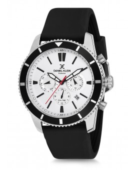 Montre Daniel Klein Homme Exclusive bracelet cuir noir fond argent