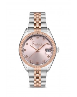 Montre femme bracelet bicolore rose dateur