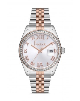 Montre femme bracelet métal bicolore rose dateur