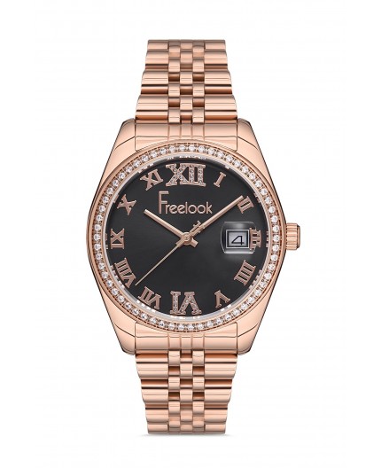 Montre femme bracelet métal rose dateur