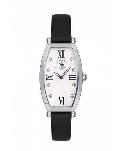 MONTRE SANTA BARBARA POLO ET RACQUET CLUB FEMME CUIR NOIR FOND BLANC 